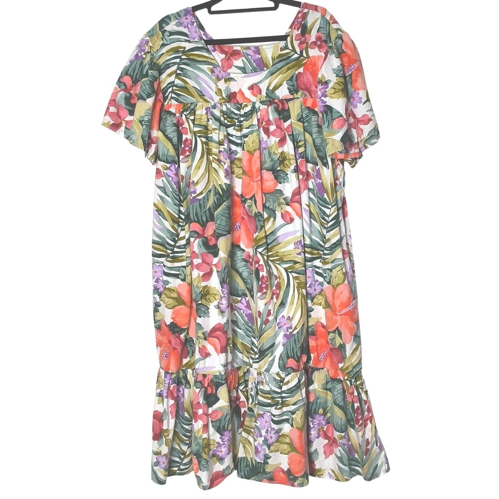 Muumuu Dress Women‎ Large Multicolor Tropical Floral Vintage Pockets